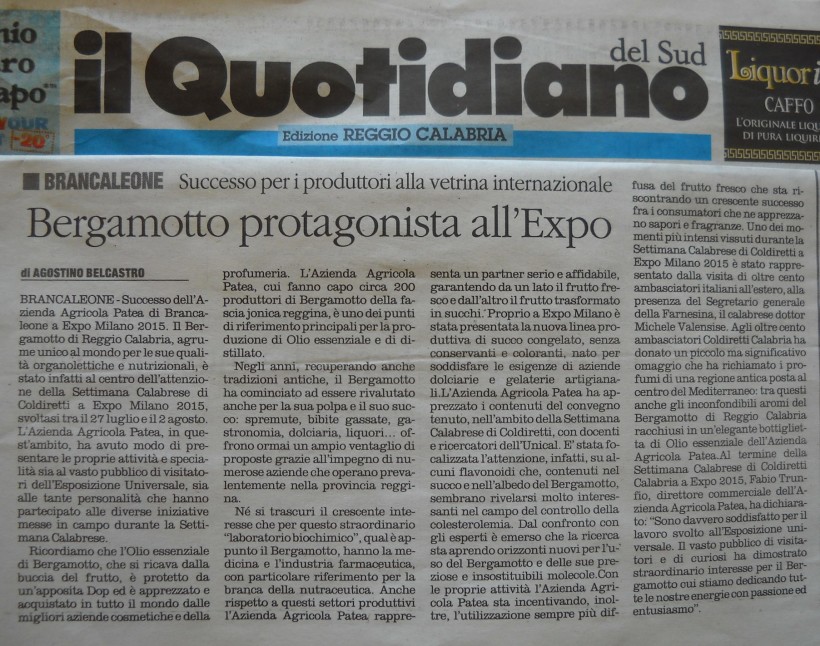 Bergamotto protagonista all’EXPO